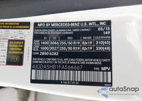 2015 Mercedes-Benz Ml 350 4Matic из США, поврежденный, VIN 4JGDA5HB1FA566667